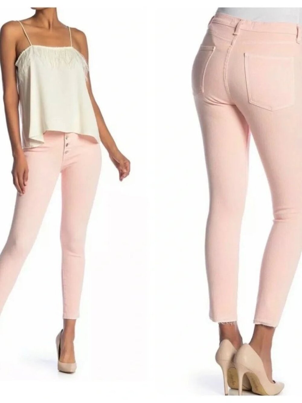 Veronica Beard Debbie 10” Skinny Crop Fray Stretch Jeans Millenial Pink Size 25